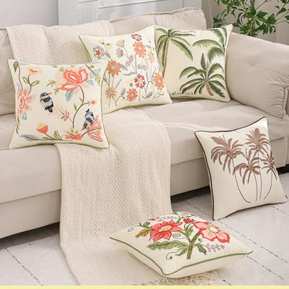 Embroidered Throw Pillow Covers 18x18 Pack of 2 Brown Coconut Trees | Ocean-Themed,Durable Fabric,Square Pillow Cover,Boho Decorative,Hidden Zipper,Aesthetic Design,Ideal Gift,Easy Care - color: Brown Coconut Palm Trees