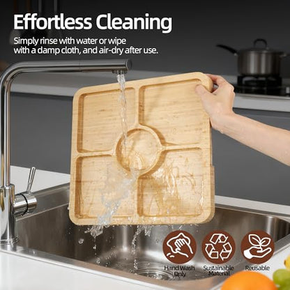 WILLKOMMEN Charcuterie Board with Lid- 5 Compartment Carbonized Bamboo Serving Tray with Locking Lid, Square Serving Platter Divided Serving Dishes for Party Cheese Snack Fruit - style: 5 Compartments-Square