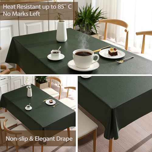 PVC Tablecloth Waterproof Rectangle Table Cloth, Oil Proof & 185°F Heat Resistant Wipeable Cover, Heavy Duty Non for Kitchen Dining Camping Festivities (70"x55") (Dark Green) - color: Dark Green