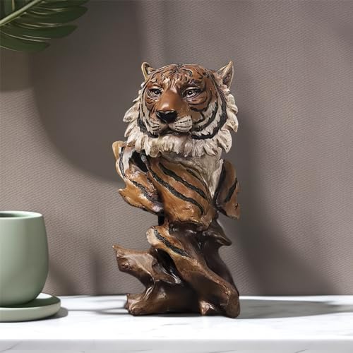 Resin Tiger Head Bust Statue Sculpture Frgurine Gift for Home Office Living Room Desktop Display Decorative Decoration - color: Tiger Head