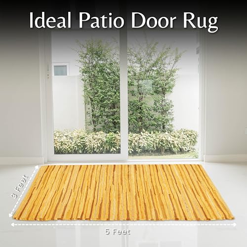 Chindi Area Rug 3x5 Feet - Mustard | Cotton Woven Rugs for Bedroom, Easy Clean Boho Throw Carpet - color: Mustard, size: 3 x 5 feet