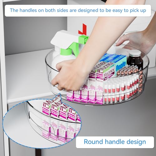 4 Pack 12" W Clear Acrylic Lazy Susan Turntable for Cabinet,Refrigerator,Pantry and Kitchen - with Handle - Large Fridge Sauce Condiment Turn Table Organizer,Spinning Round Spice Rack Carousel - size: 4 Pack-12 Inch
