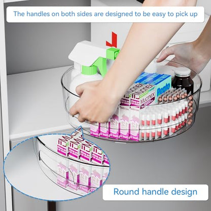 4 Pack 12" W Clear Acrylic Lazy Susan Turntable for Cabinet,Refrigerator,Pantry and Kitchen - with Handle - Large Fridge Sauce Condiment Turn Table Organizer,Spinning Round Spice Rack Carousel - size: 4 Pack-12 Inch