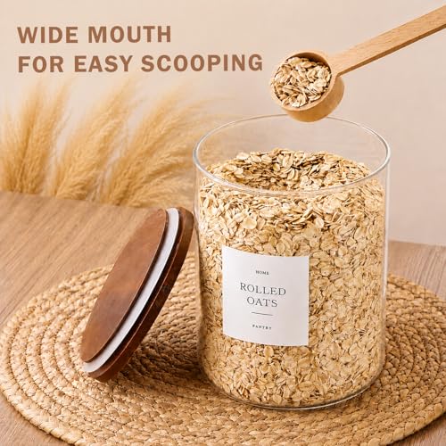 2 Pack Glass Containers with Acacia Lids, 70oz Pantry Airtight Storage Jars | Large Kitchen Canisters with 105 Labels, Pantry Food Storage Containers with Wood Lids for Pasta, Flour, Rice, Cereal - size: 70oz 2 Pack