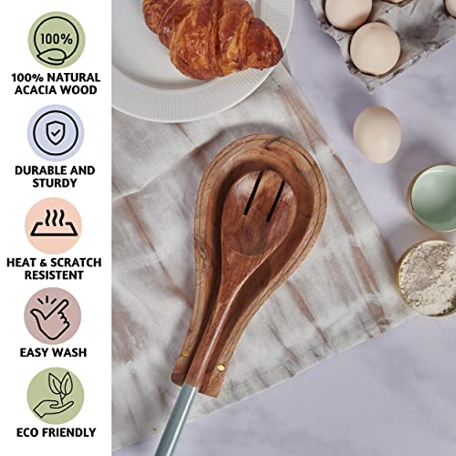 Folkulture Premium Wooden Spoons for Cooking,Kitchen Utensils Set of 5(12") | Premium Acacia Wooden Utensil, Smooth Finish, Non Stick Wooden Cooking Utensils, Kitchen Essentials, Cooking Gifts - color: Gray