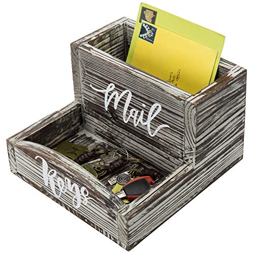 MyGift Rustic Torched Wood Mail Holder and Key Organizer Entryway Storage Tray with Cursive Mail and Keys Word Design, Office, Dorm, Classroom Desktop Organizing Bin - color: Torched Wood