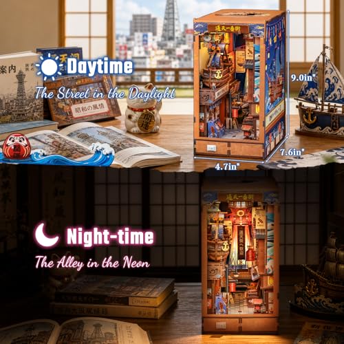 Japanese Book Nook Kit - DIY Miniature House Kit for Adults | Japan 3D Wooden Puzzles Bookshelf Nook Decor Gifts for Women Men (Tsutenkaku Ichiban Street) - style: Tsutenkaku Ichiban Street