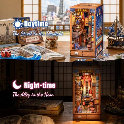 Japanese Book Nook Kit - DIY Miniature House Kit for Adults | Japan 3D Wooden Puzzles Bookshelf Nook Decor Gifts for Women Men (Tsutenkaku Ichiban Street) - style: Tsutenkaku Ichiban Street