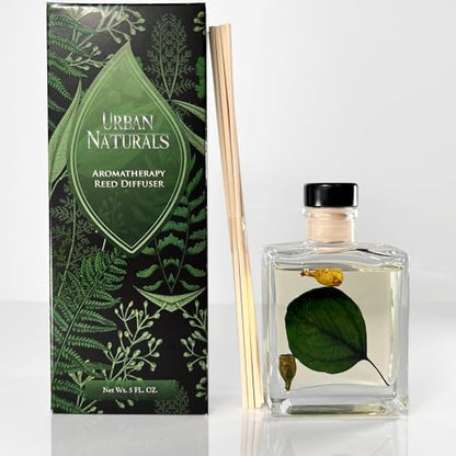 Reed Diffuser Set, Sandalwood & Eucalyptus - Bathroom Décor | Made with Essential Oils & Real Botanicals, Sleek Rectangular Refillable Glass Bottle, Made in the USA - color: Sandalwood & Eucalyptus