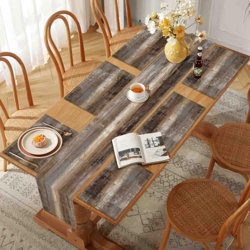 Mcalk Dark Brown Table Runner and Placemats Set of 6 Pieces, Brown Placemat, Cloth Place Mats Indoor for Kitchen, Washable Abstract Placemats Linen Material for Dining Table - color: 01dark Brown