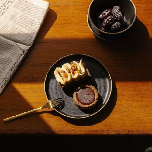 Mora Medium Dishes Set of 4, 35oz Ceramic Pottery Pasta Plate/Wide Bowls - Microwave, Oven and Dishwasher Safe - Night - color: Night