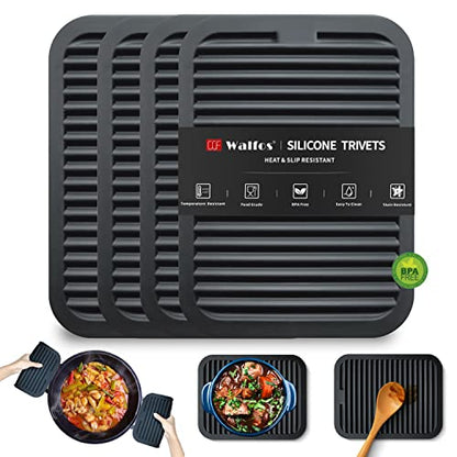 Walfos Trivets for Hot Dishes, Multi-Purpose Silicone Trivet, Heat Resistant Pot Holders for Kitchen, Non-Slip Hot Pads for Hot Pots and Pans, Quartz Countertops, 4 Pack, Black - style: 8.5x11in, 4 Black Rectangle