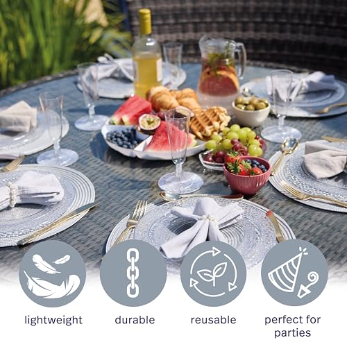 MATANA 24 Plastic Champagne Flutes Silver Glitter 5oz - Reusable Toasting Glasses, Cocktail Prosecco Glasses for Weddings, Birthdays, Christmas, BBQ, Parties - color: Silver Glitter, size: 24 Pack