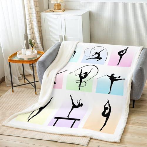 Gymnastics Blankets,Gymnast Silhouette Throw Blanket for Kids Girls Woman Teens Room Decor,Sports Dancing Lover Fleece Blanket Colorful Grid Patchwork Sherpa Blanket,for Chair/Sofa,30"×40" - color: Girls 03, size: Baby