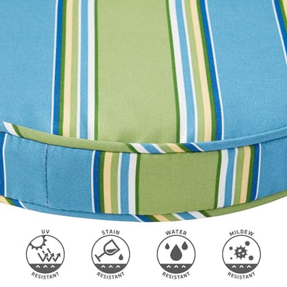 Greendale Home Fashions Set of 2 Outdoor 18 inch Round Patio Dining Chair Pads – Comfortable Fiber-Filled Seat Cushions with Ties, Reversible Polyester Fabric, Cayman Stripe - color: Cayman Stripe
