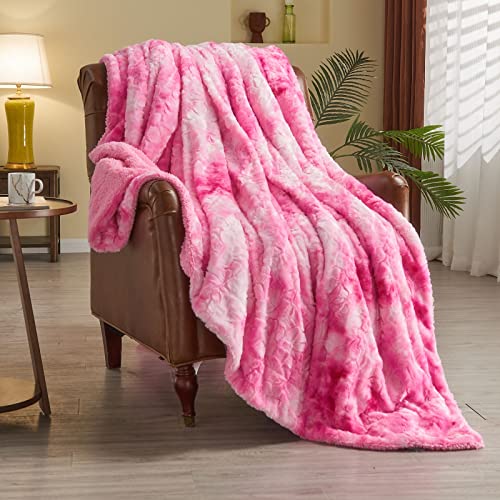 NEWCOSPLAY Faux Fur Sherpa Throw Blanket for Couch, Pink, 40"x50" | Super Soft Cozy Fuzzy Plush Warm Thick Decorative Non-Heated Blanket for Sofa Bed, Gift for Women Men, All Season Use - color: Pink, size: Throw(40"x50")