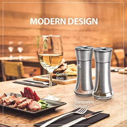 Salt and Pepper Shakers by Aelga - Salt Shaker with Adjustable Pour Holes for Himalayan, Kosher - color: Silver