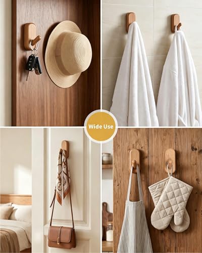 Wooden Wall Hooks for Hanging - 4 Pack Heavy Duty Coat Hooks Wall Mount- Solid Natural Wood Hat, Bag, Backpack & Towel Hooks - Modern Key Holder for Bathroom & Entryway (Beech) - color: Beech