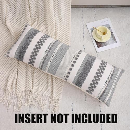 14x36 Gray Throw Pillow Cover Boho Lumbar Pillow Cover | 1 Piece,Durable Fabric,Stripe Pillow Cover,Farmhouse Cushion Case,Chenille Pillow Case,Neutral Pillowcase for Sofa Couch Bed - color: Gray Stripe, size: 36" x 14" (Pack of 1)