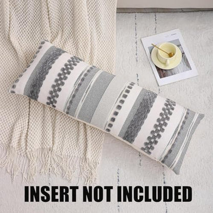 14x36 Gray Throw Pillow Cover Boho Lumbar Pillow Cover | 1 Piece,Durable Fabric,Stripe Pillow Cover,Farmhouse Cushion Case,Chenille Pillow Case,Neutral Pillowcase for Sofa Couch Bed - color: Gray Stripe, size: 36" x 14" (Pack of 1)