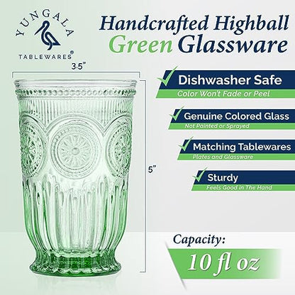 Green Highball Glasses Set of 6 Tall Drinking Glasses 10 oz - color: Green, size: Tall