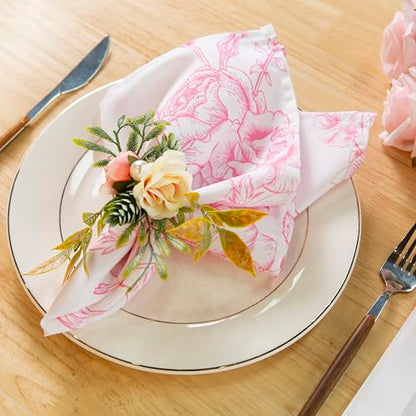 PLOYMONO Pink Floral Cloth Napkins - 8 Pack 17" x 17" Polyester Napkins | Heavy Duty 180 GSM Cloth Napkins with Hemmed Edges - Great for Restaurants, Weddings, Parties, Banquets Dinner - color: Pink Floral