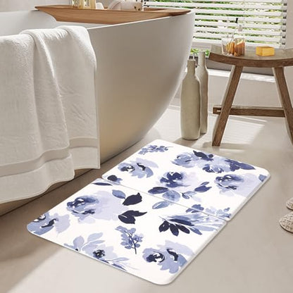 Stone Bath Mat Diatomaceous Earth Shower Mat, Non-Slip Bath Mat for Bathroom, Quick Drying Bathroom Rugs Natural Easy to Clean,24"×16" - color: Blue