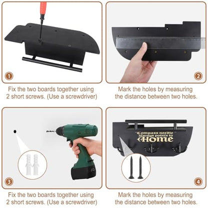 Picowe Wall Mounted Mail and Key Holder, Wooden Black Ship Style with 3 Anchor Hooks for Entryway, Farmhouse Wall Organizer for Mail & Keys