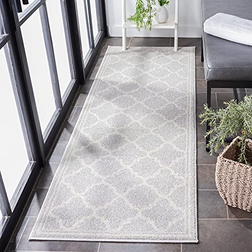 SAFAVIEH Amherst Collection Runner Rug - 2'3" x 11', Light Grey & Beige, Moroccan Trellis Design, Non-Shedding & Easy Care, Ideal for High Traffic Areas in Living Room, Bedroom (AMT422B) - color: Light Grey/Beige, size: 2'3" x 11' (Runner)