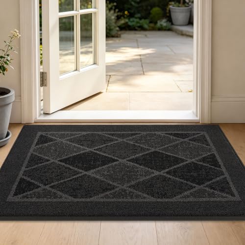 BEQHAUSE Dirt Trapper Door Mats 24" x 36", Non-Slip Washable, Dark Grey | Doormat Indoor Entrance Low-Profile, Dirt Resistant and Absorbent Entryway Rugs Inside Welcome Floor Mat for Front Back Door - color: Dark Grey, size: 24" X 36" (Rectangular)
