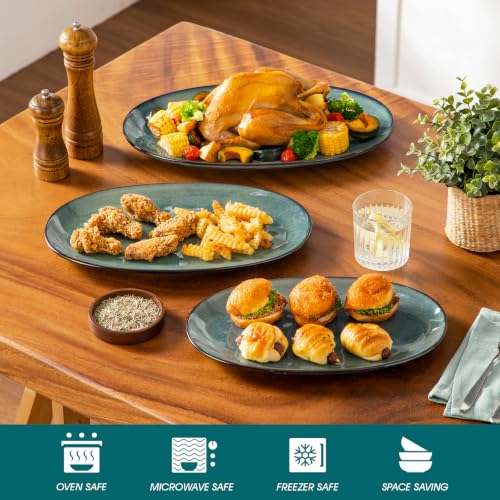 vancasso Ceramic Serving Platters Set of 3, Oval 16/14.7/13.5 Inch Stoneware Serving Dishes for Entertaining, Microwave Safe Serving Trays for Food, Turkey, Cheese, Party, Reactive Glaze Green - color: Green