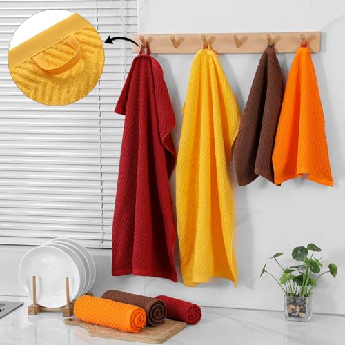 100% Cotton Kitchen Towels and Dishcloths Set, Pack of 8 Super Absorbent 16" x 25" Kitchen Towels and 13" x 13" Dish Cloths (400 GSM) - color: Autumn Set, style: 8-Piece Set