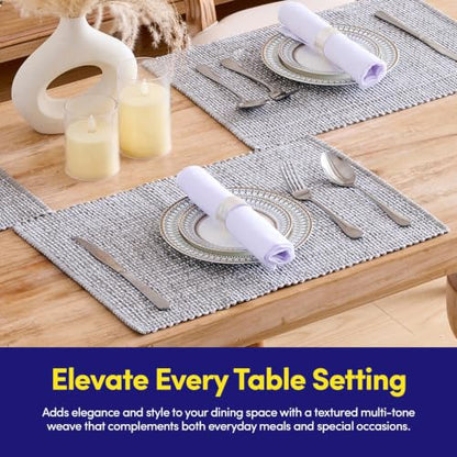 Sweet Home Collection 100% Cotton Placemats for Dining Room Rectangle Two Tone Woven Fabric 13" x 19" Soft Durable Table Mat Set, Set of 6, Gray - color: Gray, size: Rectangle 13" x 19"