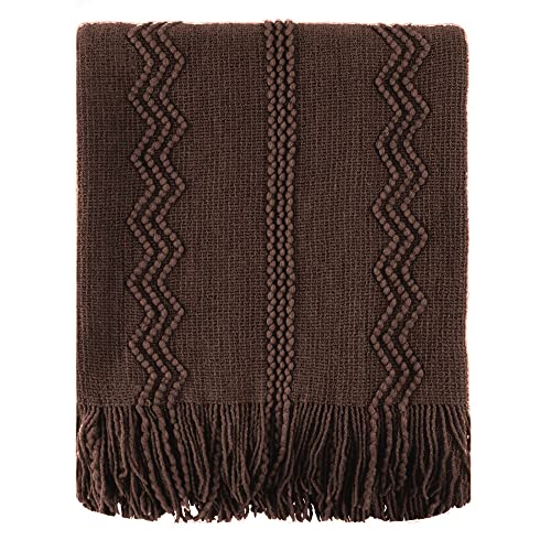 BATTILO HOME Brown Throw Blanket for Couch, 50"x60" | Chocolate Knit Throw Blanket for Home Decor, Textured Boho Throw Blanket for Sofa, Chair, Bed - color: Brown Wavy, size: 50 x 60 in.