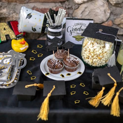 JUNEBRUSHS 50 Pcs Mini Graduation Cap Miniature Resin Grad Caps Black Graduation Cap Confetti Mini Resin Graduation Hat for Graduation Filler Crafts Cake Home Party Table Decor - style: Graduation Cap Style