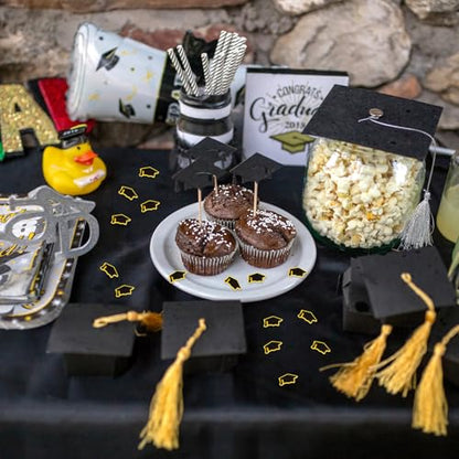 JUNEBRUSHS 50 Pcs Mini Graduation Cap Miniature Resin Grad Caps Black Graduation Cap Confetti Mini Resin Graduation Hat for Graduation Filler Crafts Cake Home Party Table Decor - style: Graduation Cap Style