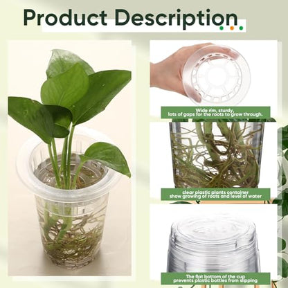 36 Pcs Plastic Plant Propagation Vase for Indoor Decor, 4.57'' | Clear Plastic Vase with Hydroponic Basket, Pet Material, Root Support Design, Easy Water Changes, Home Office Desktop Display - size: 4.57''