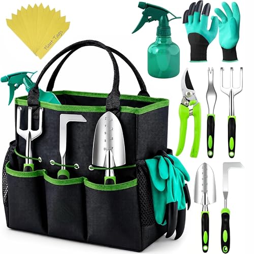 Heavy Duty Gardening Tools - Gardening Gifts for Women, Men, Mom, Dad - Durable, Ergonomic Garden Tools Set (Green) - style: Standard