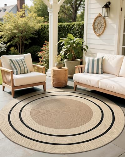 LUMI 4' Round Natural Jute Area Rug, Braided Farmhouse Rug - color: Vanilla Veil, size: 4'x4'