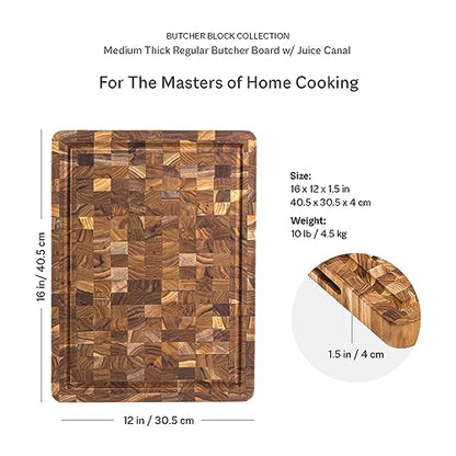 Teakhaus Butcher Block Carving Board - Medium Thick Cutting Board with Juice Groove - Holiday Gift Ideas for Men and Women - Gift-Ready End Grain Wood, Knife Friendly - FSC Certified - color: With Juice Groove, size: Medium (16 inch x 12 inch x 1.5 inch)
