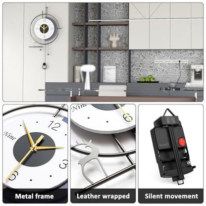 Modern Nordic Style Wall Clock Minimalist Creative Decorative Wall Clocks Silent Battery Powered Pendulum Clock Metal Frame + Wooden Dial Quartz Clock for Living Room Kitchen Bedroom Office, 13*25 in