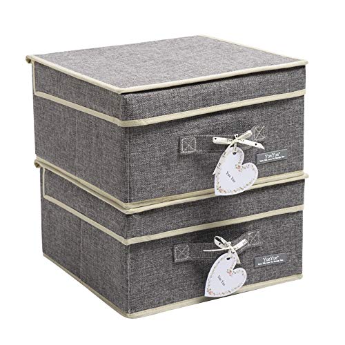 YueYue Cloth Foldable Fabric Bins Box Storage - 2 Pack 12.4 X 12 X 6.7 Inch Storage Bins With Lids Organizer Basket Gray - Bins Storage Shelves Closet Boxes Pack Collapsible - color: Grey, size: 12.4in/12in/6.7in