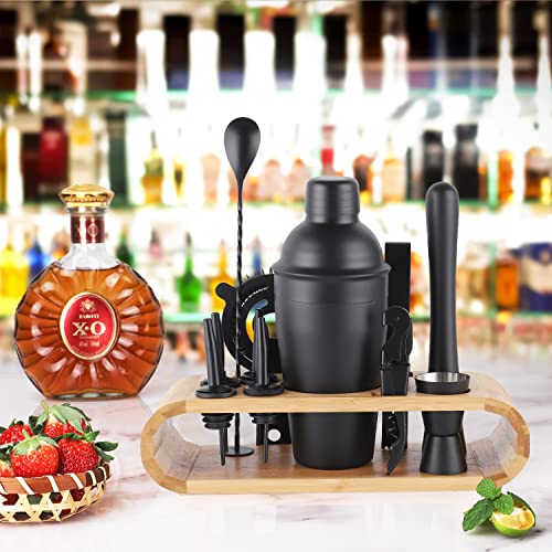 JNWINOG 12Pcs-Cocktail Shaker Set Stainless Steel Bartending Kit 18.6oz Cocktail Bar Set Cocktail Mix Drink Making Kit Professional Bar and Home Drink Bar Tools for Bartender (Matte Black, 12Pcs) - color: Matte Black, size: 12Pcs