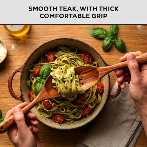 Zulay Kitchen 6 Piece Wooden Spoons for Cooking – Natural Teak Wooden Utensil Set, Easy to Clean, Durable, Smooth with Comfort Grip - Non Toxic Wooden Cooking Utensil Sets - size: 6 Piece