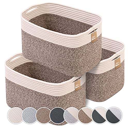 CHAT BLANC Cotton Rope Baskets for Organizing | Storage Baskets for Shelves | Rope Basket for Storage, Small Laundry Baskets, Woven Baskets for Storage, Dog Toy Bin, Baby Basket,Off White&Brown 3 Pack - color: Creamy White & Brown