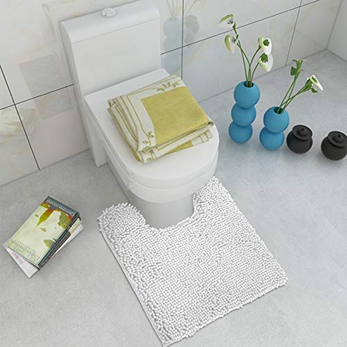Standard 24"x21" U-Shaped Non-Slip Shaggy Chenille Toilet Contour Bathroom Rug with Water Absorbent, White - color: White, size: 24" x 21" (U-Shaped)