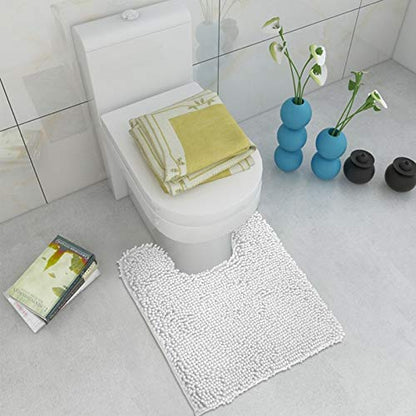 Standard 24"x21" U-Shaped Non-Slip Shaggy Chenille Toilet Contour Bathroom Rug with Water Absorbent, White - color: White, size: 24" x 21" (U-Shaped)