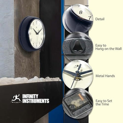 Infinity Instruments Retro 9.5 Inch Round Indoor Wall Clock, Navy Blue - color: Navy Blue, size: 9.5 Inch