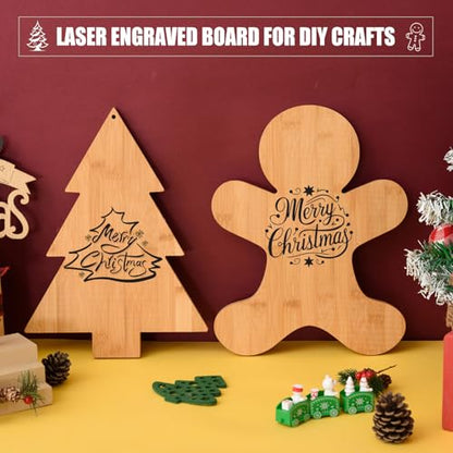 AWIZOM 2 Pcs Christmas Cutting Boards Christmas Tree and Gingerbread Man Shape Charcuterie Boards Bamboo Wood Kitchen Chopping Board Larser Engraved Serving Boards for DIY Housewarming Xmas Presents