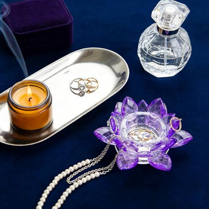 Crystal Flower Jewelry Tray, Luxury Transparent Decorative Trinket Dish for Rings, Earrings, Necklaces, Keys for Vanity Dresser Nightstand, Elegant Gift for Women Mother's Day (1, 4.4"(w) - Purple) - size: 4.4"(w) - Purple